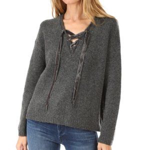 Rails Amelia Cashmere & Wool Charcoal Gray Pullover Lace Up Tie Sweater Medium